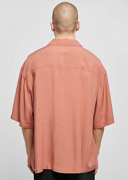 Urban Classics Herren Hemd Oversized Resort Shirt mit Brusttaschen terracotta rot