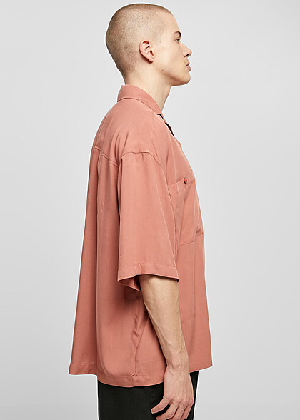 Urban Classics Herren Hemd Oversized Resort Shirt mit Brusttaschen terracotta rot