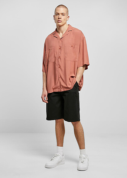 Urban Classics Herren Hemd Oversized Resort Shirt mit Brusttaschen terracotta rot