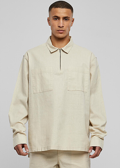Urban Classics Herren Leinen Half-Zip Hemd seagrass beige