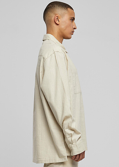 Urban Classics Herren Leinen Half-Zip Hemd seagrass beige