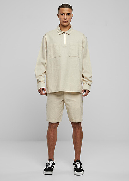 Urban Classics Herren Leinen Half-Zip Hemd seagrass beige