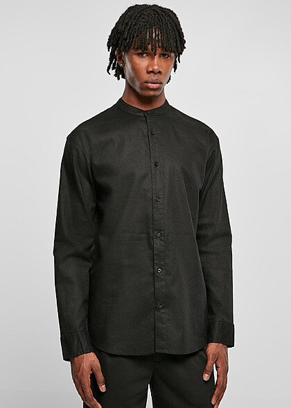 Urban Classics Herren Leinen Hemd mit Knopfleiste schwarz