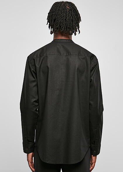Urban Classics Herren Leinen Hemd mit Knopfleiste schwarz