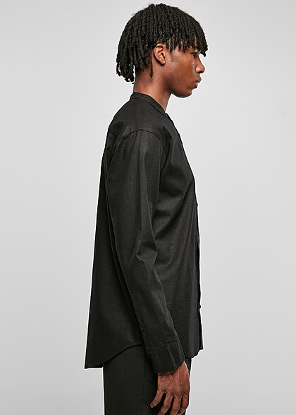 Urban Classics Herren Leinen Hemd mit Knopfleiste schwarz