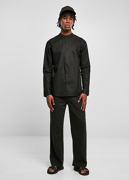 Urban Classics Herren Leinen Hemd mit Knopfleiste schwarz
