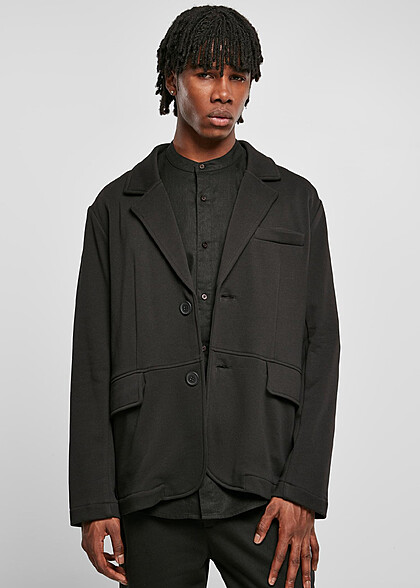 Urban Classics Herren Terry Blazer mit Knopfleiste und 2-Pockets schwarz