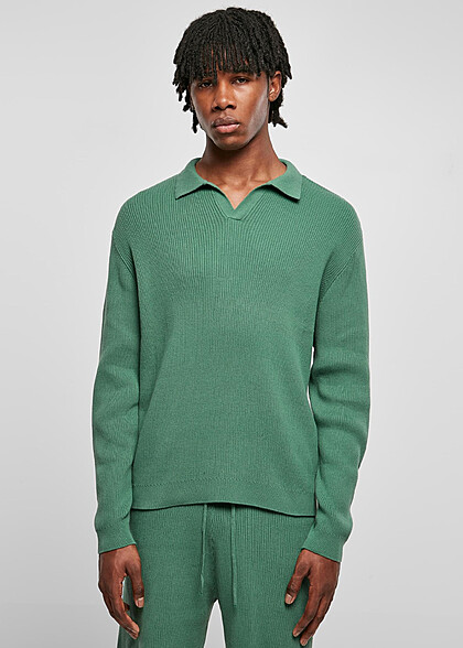 Urban Classics Herren Ribbed Oversized Longsleeve mit V-Neck leaf grün