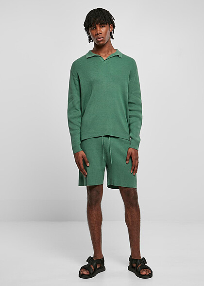 Urban Classics Herren Ribbed Oversized Longsleeve mit V-Neck leaf grn