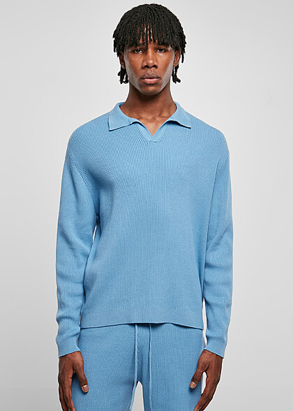 Urban Classics Herren Ribbed Oversized Longsleeve mit V-Neck horizon blau