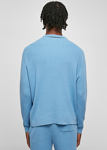 Urban Classics Herren Ribbed Oversized Longsleeve mit V-Neck horizon blau