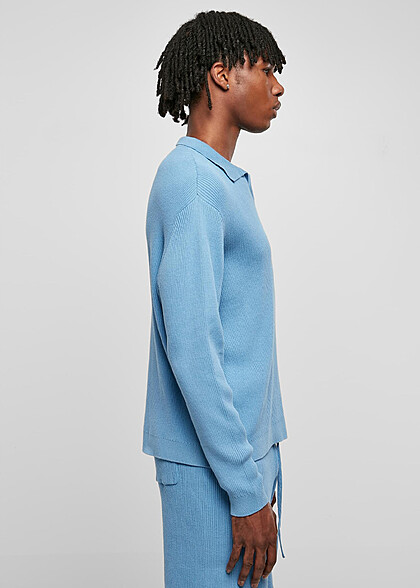 Urban Classics Herren Ribbed Oversized Longsleeve mit V-Neck horizon blau