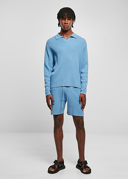 Urban Classics Herren Ribbed Oversized Longsleeve mit V-Neck horizon blau