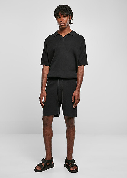 Urban Classics Herren Ribbed Shorts mit Tunnelzug schwarz