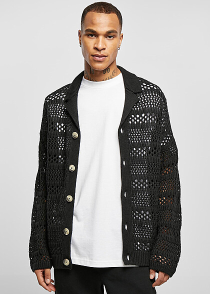 Urban Classics Herren Crochet Cardigan mit Knopfleiste schwarz