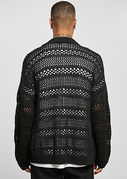 Urban Classics Herren Crochet Cardigan mit Knopfleiste schwarz