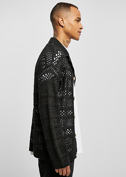 Urban Classics Herren Crochet Cardigan mit Knopfleiste schwarz