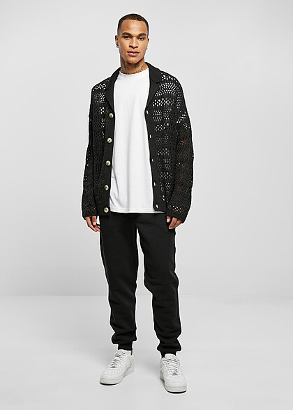 Urban Classics Herren Crochet Cardigan mit Knopfleiste schwarz
