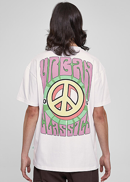 Urban Classics Herren Organic T-Shirt mit Peace Back-Print weiss