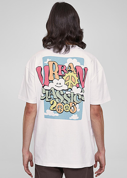 Urban Classics Herren Organic T-Shirt mit Cloudy Back-Print weiss