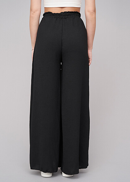 Cloud5ive Damen Sommer Hose mit weitem Schnitt und Gummibund schwarz