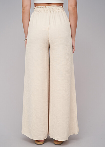 Cloud5ive Damen Sommer Hose mit weitem Schnitt und Gummibund beige