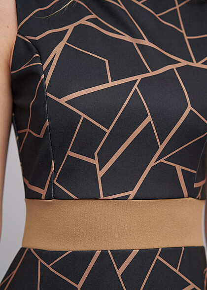 Cloud5ive Dames Jurk met abstracte print en rits aan de achterkant zwart bruin
