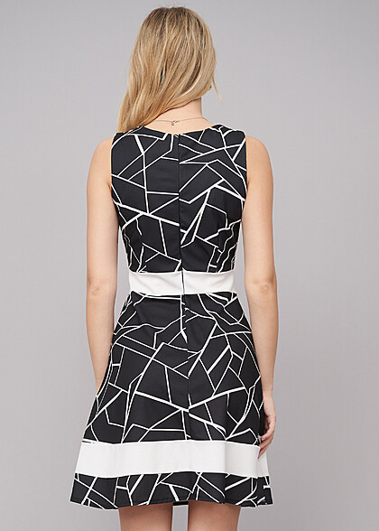 Cloud5ive Dames Jurk met abstracte print en rits aan de achterkant zwart wit