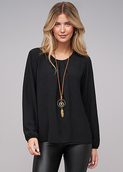 Cloud5ive Dames Blouse met ketting en knoopsluiting achter zwart