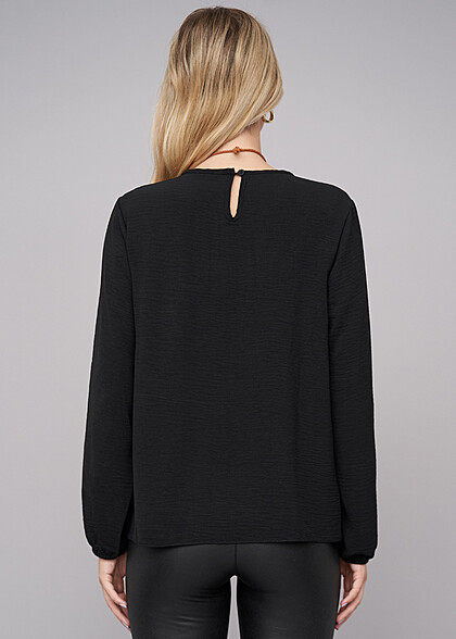 Cloud5ive Dames Blouse met ketting en knoopsluiting achter zwart