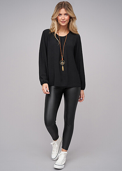 Cloud5ive Dames Blouse met ketting en knoopsluiting achter zwart