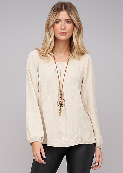 Cloud5ive Dames Blouse met ketting en knoopsluiting achter beige