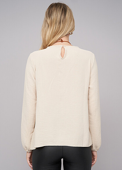 Cloud5ive Dames Blouse met ketting en knoopsluiting achter beige