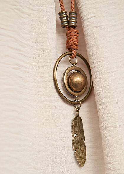 Cloud5ive Dames Blouse met ketting en knoopsluiting achter beige