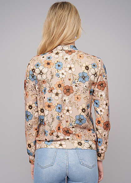 Cloud5ive Damen Blouson Bomberjacke mit Flower Print beige