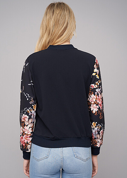 Cloud5ive Dames Blouson bomberjack met bloemenprint marineblauw multicolor