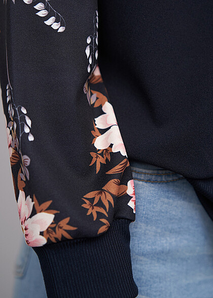 Cloud5ive Dames Blouson bomberjack met bloemenprint marineblauw multicolor