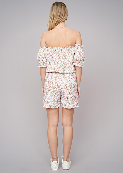 Cloud5ive Dames Playsuit met 2 zakken en all-over ditsy print wit