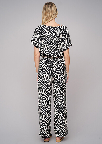 Cloud5ive Damen Zebra Print Set Batwing Top und weite Hose schwarz weiss