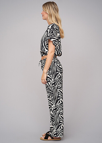Cloud5ive Damen Zebra Print Set Batwing Top und weite Hose schwarz weiss
