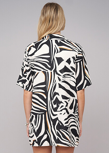 Cloud5ive Damen Zebra Print Set Bluse mit Knopfleiste und Shorts schwarz weiss
