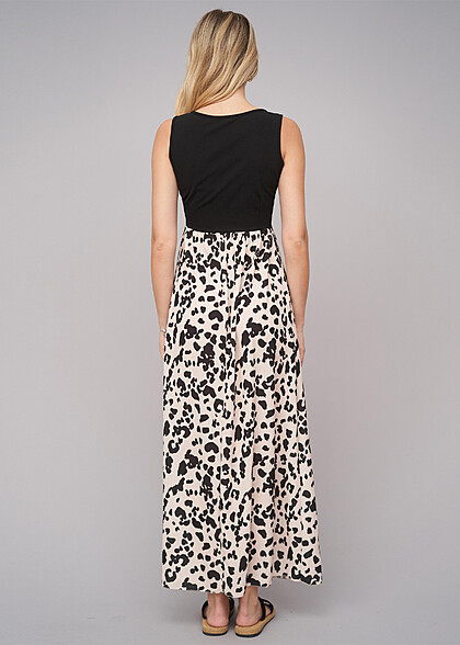 Cloud5ive Dames Tweekleurige maxijurk met luipaardprint zwart beige
