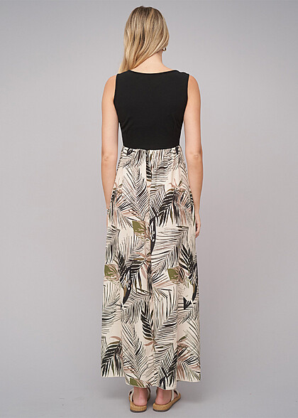 Cloud5ive Dames Tweekleurige maxijurk met tropische print zwart beige
