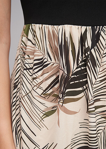 Cloud5ive Dames Tweekleurige maxijurk met tropische print zwart beige