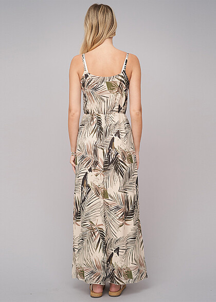 Cloud5ive Dames 2-laags maxijurk met tropische print beige