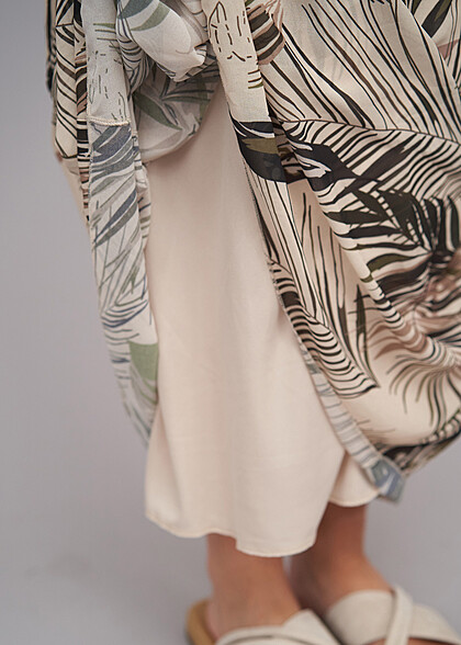 Cloud5ive Dames 2-laags maxijurk met tropische print beige