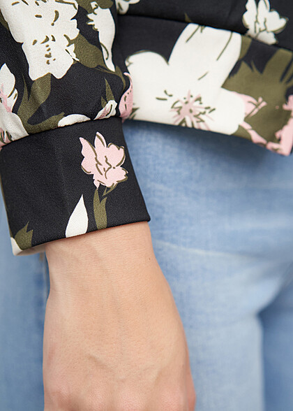 Cloud5ive Dames Blouson bomberjack met bloemenprint zwart