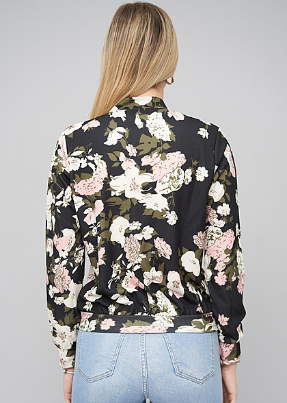 Cloud5ive Dames Blouson bomberjack met bloemenprint zwart
