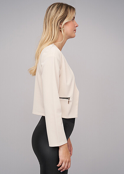Cloud5ive Dames Cropped blazer met 2 ritszakken beige