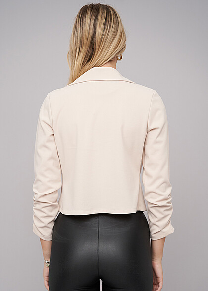 Cloud5ive Dames Cropped blazer met gerimpelde mouwen beige